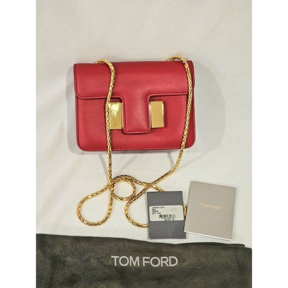 Tom Ford Crossbody Bag Red LeatherGold-Tone Hardware Chain - Picture 1 of 9